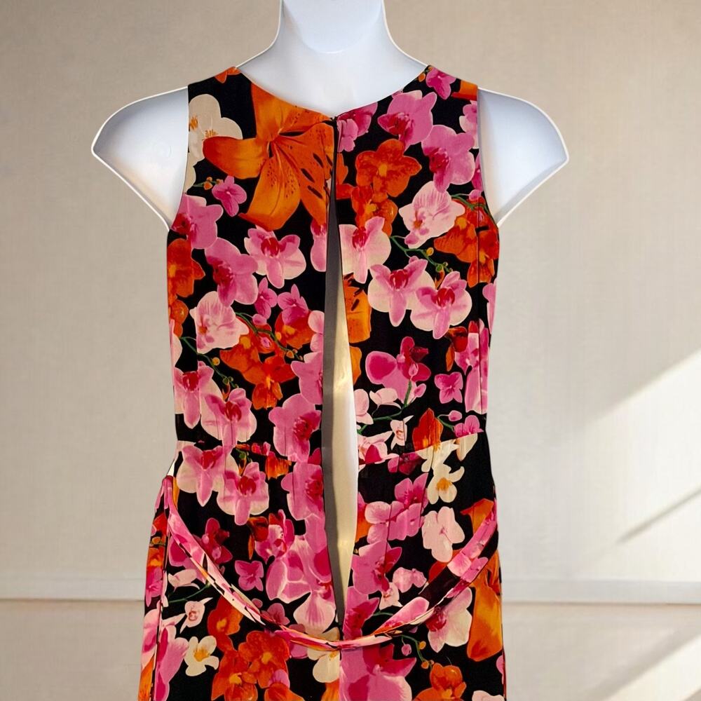 Eliza J Floral Maxi Dress XL Pink Orange Resort Wedding Guest Belted Sleeveless - Picture 6 of 10